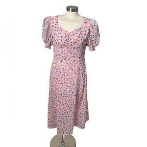 Saks Avantlook Floral Puff-Sleeve Midi Dress